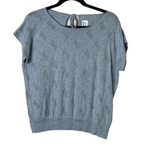 Aymara Peruvian Pima Cotton Short Sleeve‎ Top Tie Keyhole Back Top Blue Small